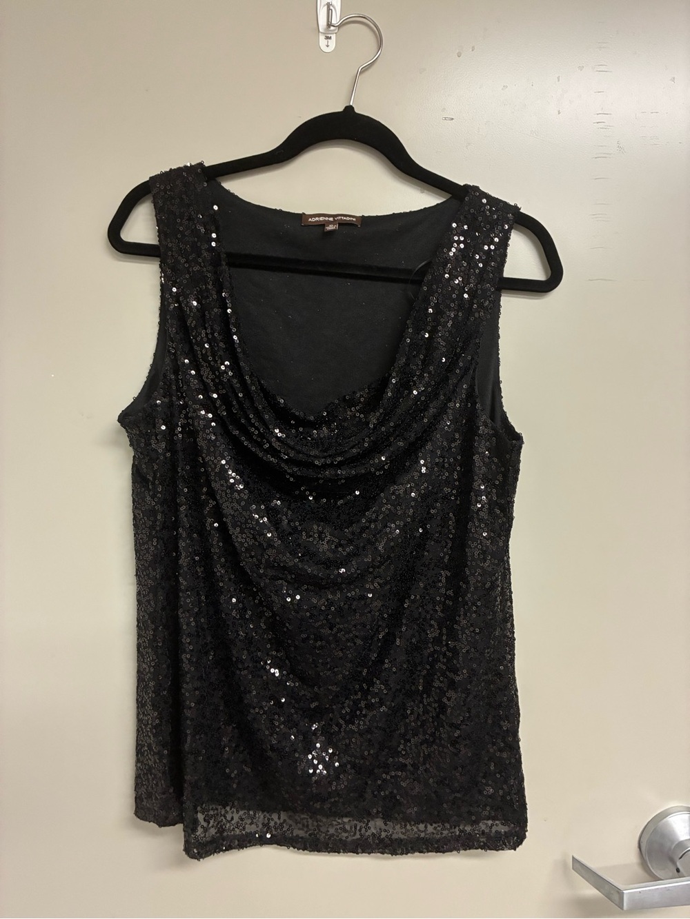 Adrienne Vittadini Black Sequin Cowl Neck Tank